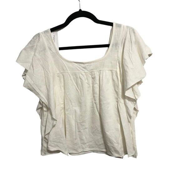 American Eagle White Ruffle Sleeve Top Square Neck Cotton Size S - Picture 2 of 4